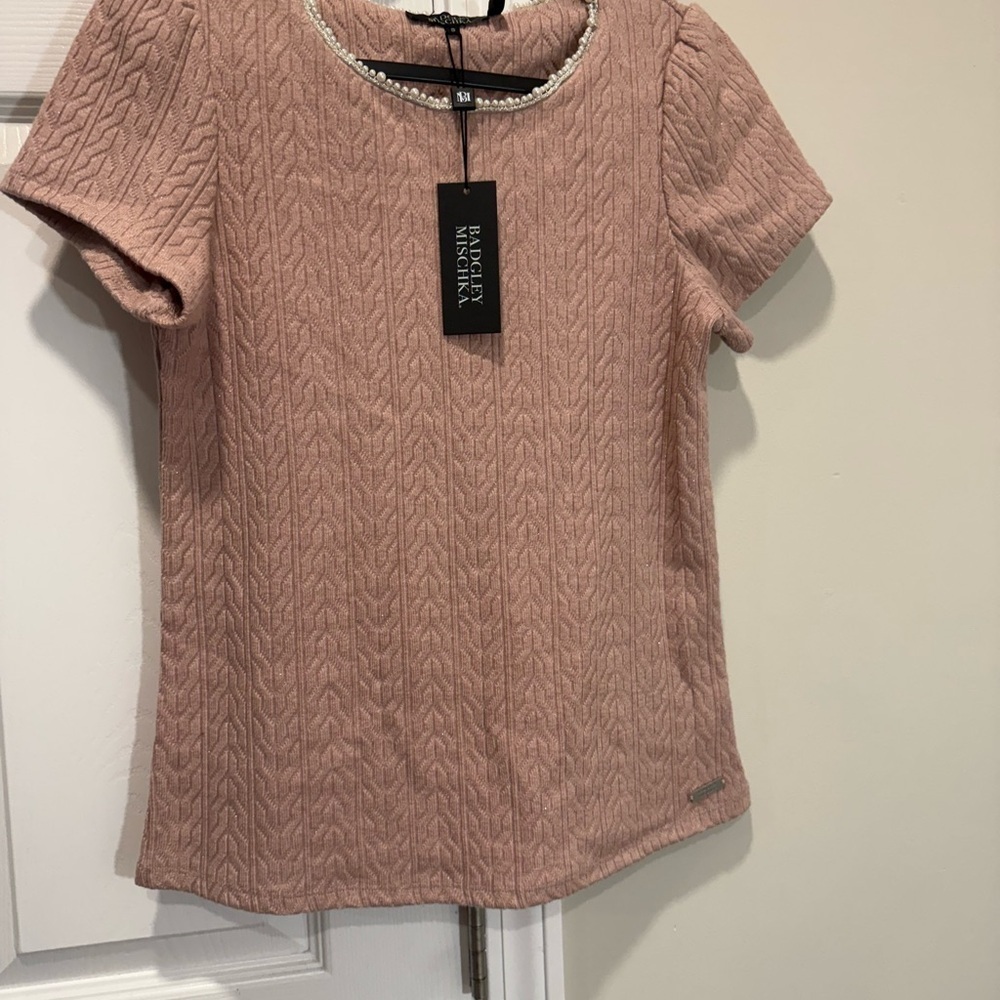 Badgley Mischka Blush Textured Women's Blouse Sz S